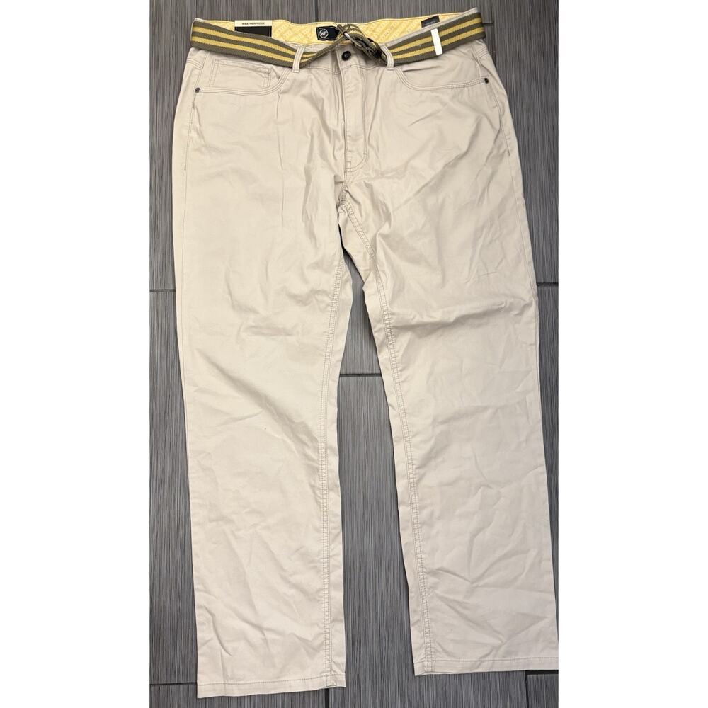 Weatherproof Classic Men's Belted Pants 38W 32L Straight Stone Cream 5 Pockets